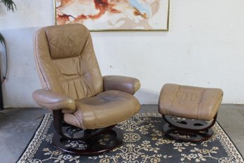 Vintage Lane Furniture Cuir Leather Stressless Recliner Lounge Chair Ottoman