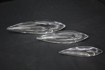 Three (3)Kosta Glass Crystal Modernist Fish By Vicke Lindstrand-signed