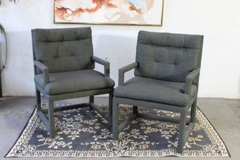 Pair Of Mid Century Modern Milo Baughman Style Parsons Lounge Armchairs