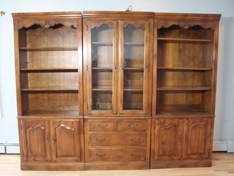 French Country Breakfront Hutch And Two Bookcase Cabinets - 3 Pieces