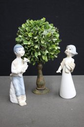 Two Spanish Porcelain Blue And White Country Maiden Figurines
