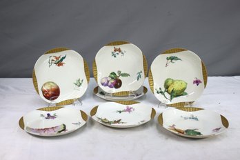 Haviland & Co. Limoges Flower And Fruit &  Golden Basket Weave 7.25' Plates