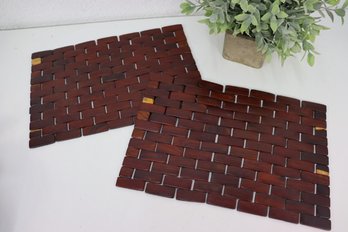 Two Hinged Wooden Tile Folding Placemats