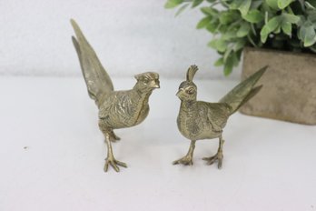 Pair Of Cast Metal Long Tailed Bird Figurines