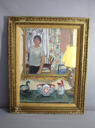 Reflections Of Home: Intimate Oil Portrait In Ornate Frame'