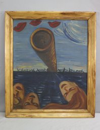 Original Surrealist Compostion Painting, Matted & Framed