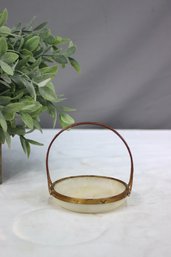 Vintage Small White Onyx And Brass Frame Handled Tray