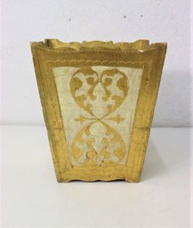 2nd - Vintage Italian Florentine Gold And White Painted Trash Bin