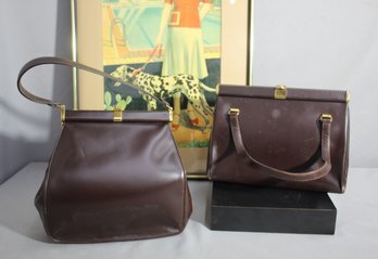 Pair Of Classic Coblentz Vintage Handbags In Deep Chocolate Brown