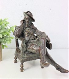 Detailed Seated Man In A Hat Crossed Legs Book In Hand  Bronze SCULPTURE