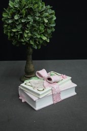 Fitz & Floyd Porcelain Keepsake Box - Bundled Poetry Books With Bow And Rose