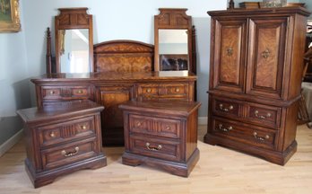 Bedroom Set With King Size Headboard, Dresser, Armoire, And 2 Night Tables