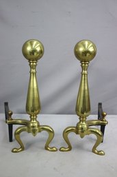 A Pair Of American Federal Style Brass And Iron Fireplace Andirons