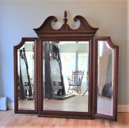 Victorian Style Bevel Edge Scroll Top Three Fold Dresser Mirror