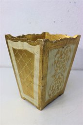 1st - Vintage Italian Florentine Gold And White Painted Trash Bin
