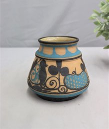 Glazed Stoneware Vase In Mid-Century-modern Pattern Design, Monogram Signed Bottom