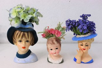 Trio Of Napcoware Painted Ladies In Hats Busts -numbers C7495 E40995 C3307