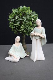 Pair Of Ceramic Women Draped In Blue  Figurine, One Standing & One Seated