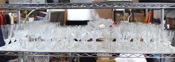 Shelf Lot Of Multiple Types Clear Glass Stemware