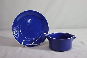 Vintage Mikasa Accent Cobalt Blue Gravy Boat  And Under Plate