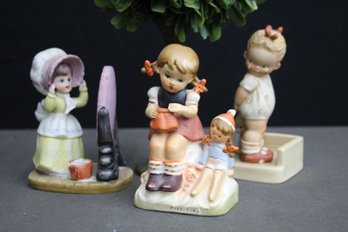 Group Lot Of 3 Toddler And Young Girl Ceramic Figurines, Including  Arnart And Memories Of Yesteryear