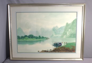 Serene Chinese Watercolor Landscape Painting - Signed And Framed