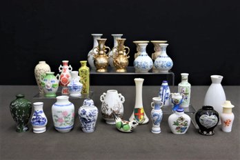 Colorful Group Lot Of Japanese Porcelain Miniatures Vases And A Few Chinese, Irish, And Other