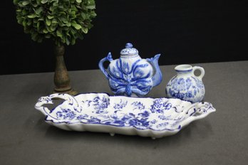 Group Lot Of Decorative Blue & White Porcelain Small Tablewares