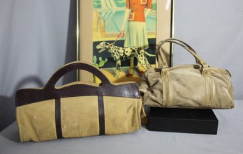 Lot Of 2 Vintage Suede Handbags  Tan & Brown Accents