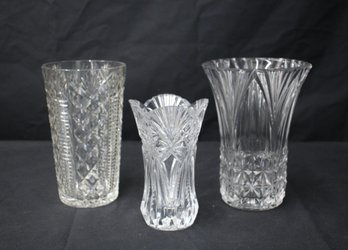 Vintage Lead Crystal Vase-9',  Irish Crystal Clear Cut Glass Criss Cross Zipper Vase-8', Diamond Cut Vase -9'