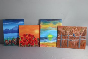 Group Lot Of Happy Colorful Landscapes On Small Canvases