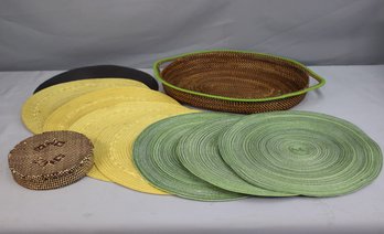 Group Lot Of Colorful Woven Placemats And Baskets