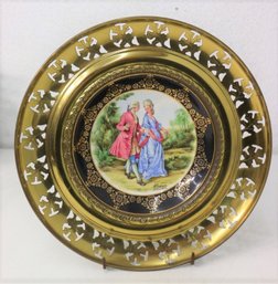 Ornate Renaissance Lovers Pictorial Gold And Black Regency Bone China Plate
