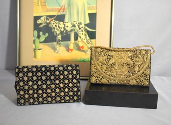 Lot Of 2 Vintage Evening Clutch Bags  Embroidered And Beaded