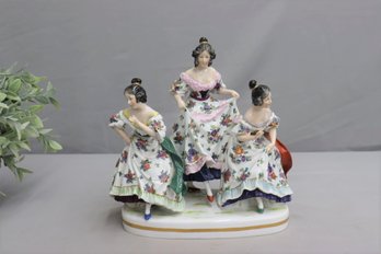 Vintage Capodimonte Porcelain Figurine Three Fancy Ladies Dancing