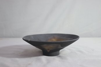 Haeger Black Pottery Bowl USA Pedestal Bowl Dish -8' Round