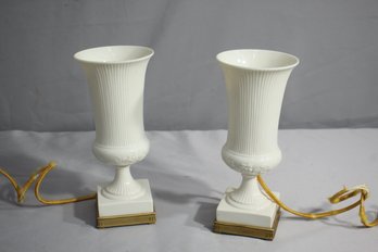 Pair Of Vintage Grecian Inspired Torchiere Shaped Table/Mantel Lamps