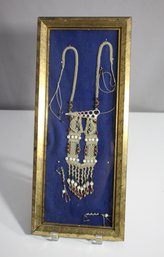 Framed Vintage Handmade Beaded Necklace And Earring Set