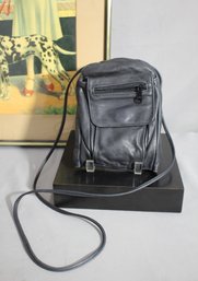 D'Onofrio Vintage Black Leather Handbag Purse Crossbody Travel Phone Slide Out