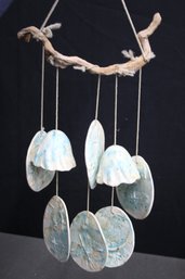 Drift Wood And Glazed Clay Disk Wind Chimes