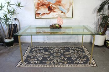 Modern Glass Top And Brass Base Dining Table