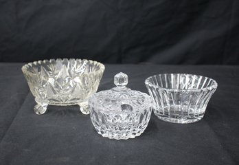 3 Pieces Of Glass And Cut Glass Table Top Items