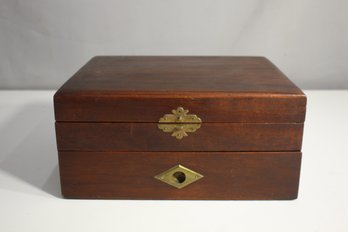 Vintage Wooden Silverware Storage Box With Brass Accents