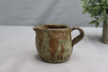 Green And Brown Studio Pottery Pitcher, Signed Karen Penner