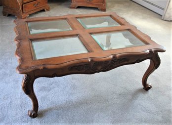 Four Glass Panel Square Wooden Coffee Table