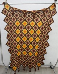 Vintage Granny Square Crochet Afghan - 57' X 37' - Brown, Yellow, And Orange