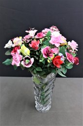 English Bone China Flower Bouquet In Glass Vase
