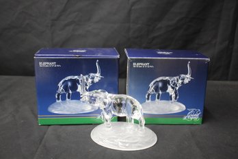 Three Vintage Elephant Clear Glass Figurine On Frosted Base