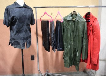 Rack A- Assorted Lot Of Leather Jackets And Pants