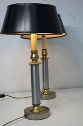 Two Vintage Candlestick Lamps With Black Drum Shades